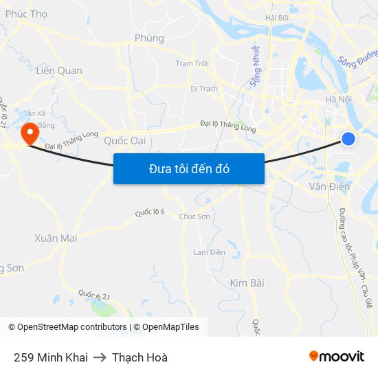 259 Minh Khai to Thạch Hoà map