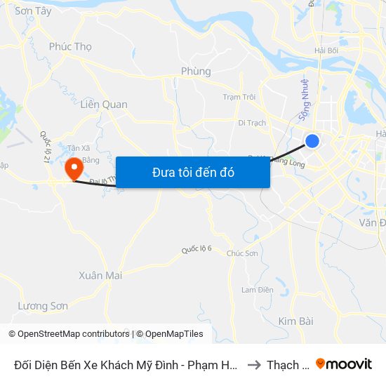 Đối Diện Bến Xe Khách Mỹ Đình - Phạm Hùng (Cột Trước) to Thạch Hoà map