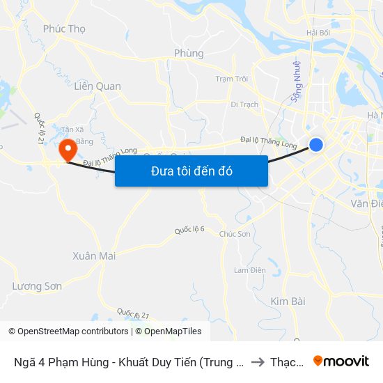 Ngã 4 Phạm Hùng - Khuất Duy Tiến (Trung Tâm Hội Nghị Quốc Gia) to Thạch Hoà map