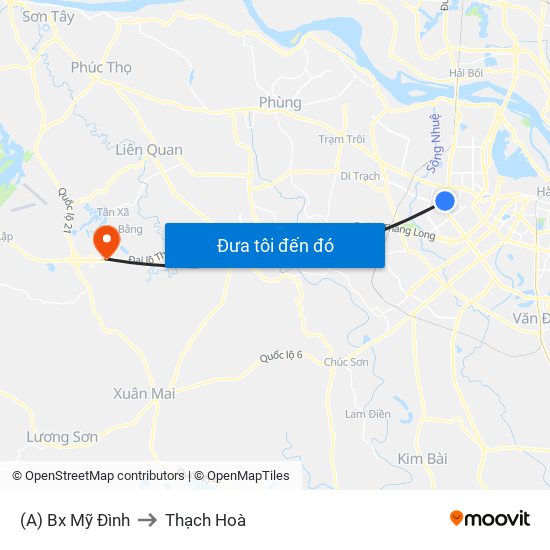 (A) Bx Mỹ Đình to Thạch Hoà map