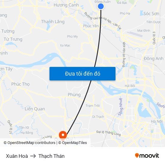 Xuân Hoà to Thạch Thán map