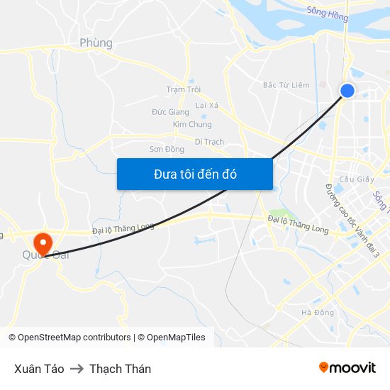 Xuân Tảo to Thạch Thán map