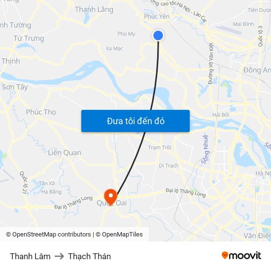 Thanh Lâm to Thạch Thán map