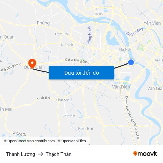 Thanh Lương to Thạch Thán map