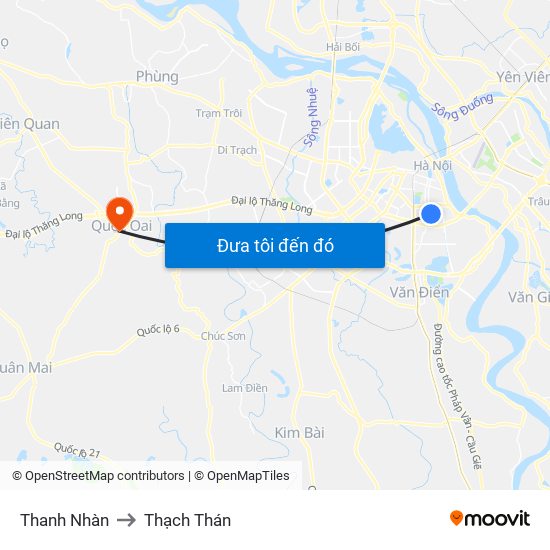 Thanh Nhàn to Thạch Thán map