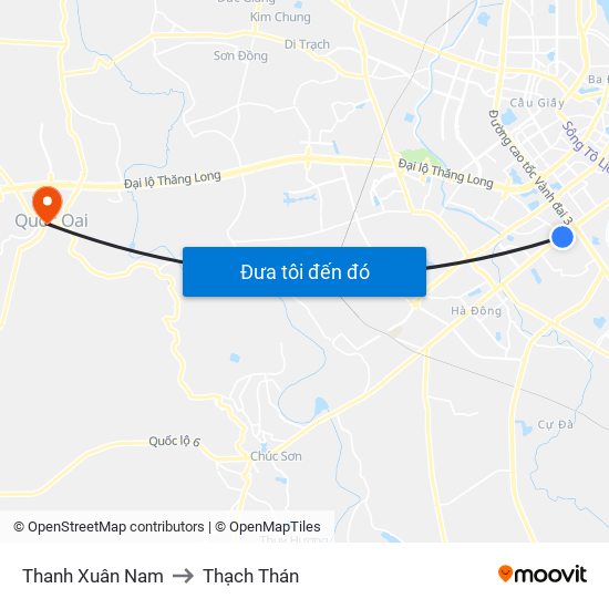 Thanh Xuân Nam to Thạch Thán map