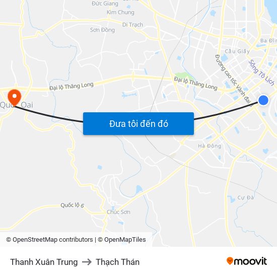Thanh Xuân Trung to Thạch Thán map