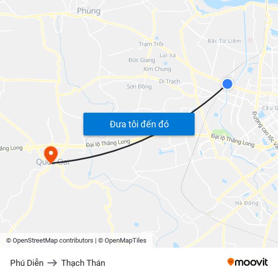 Phú Diễn to Thạch Thán map