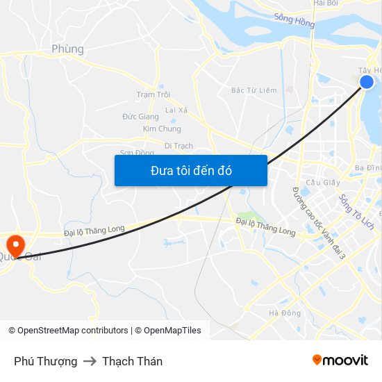 Phú Thượng to Thạch Thán map