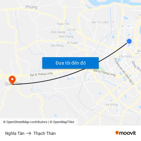 Nghĩa Tân to Thạch Thán map