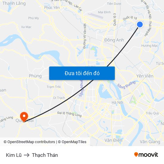 Kim Lũ to Thạch Thán map