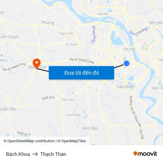 Bách Khoa to Thạch Thán map