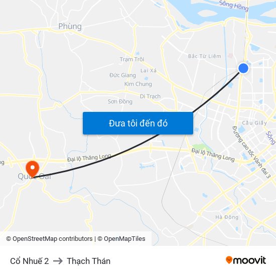 Cổ Nhuế 2 to Thạch Thán map