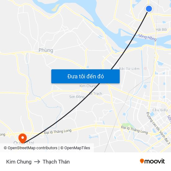Kim Chung to Thạch Thán map