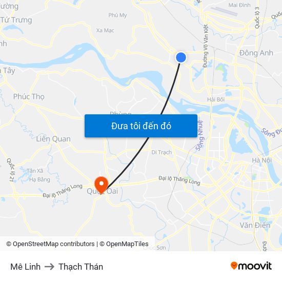 Mê Linh to Thạch Thán map