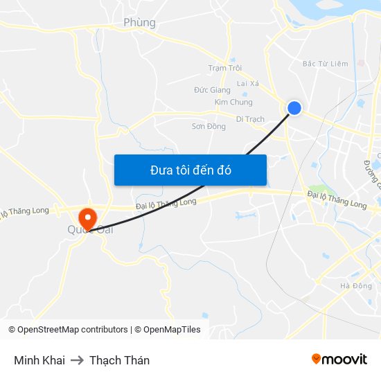 Minh Khai to Thạch Thán map