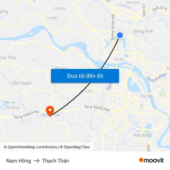 Nam Hồng to Thạch Thán map