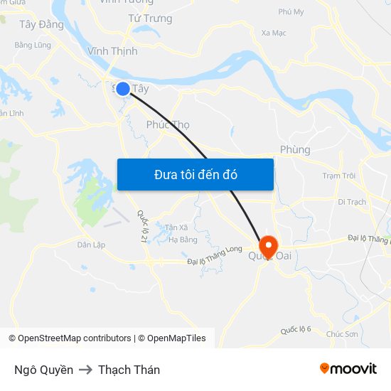 Ngô Quyền to Thạch Thán map