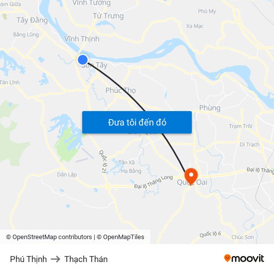 Phú Thịnh to Thạch Thán map
