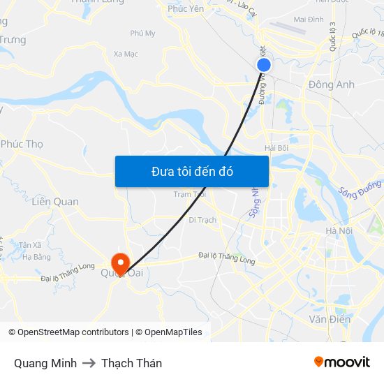 Quang Minh to Thạch Thán map
