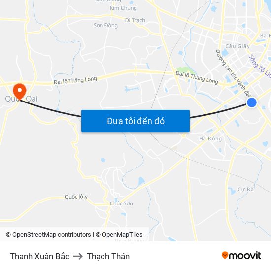 Thanh Xuân Bắc to Thạch Thán map