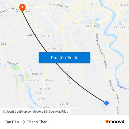 Tân Dân to Thạch Thán map