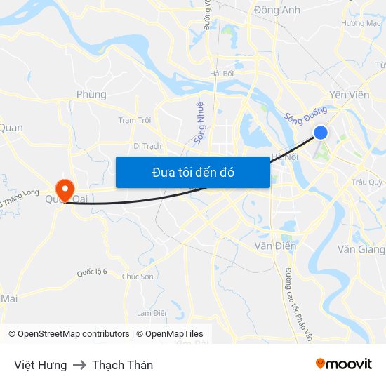 Việt Hưng to Thạch Thán map