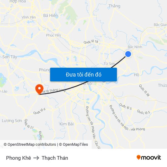 Phong Khê to Thạch Thán map