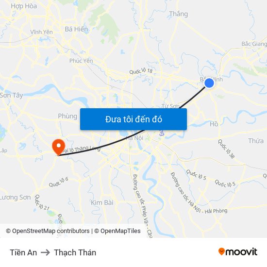 Tiền An to Thạch Thán map