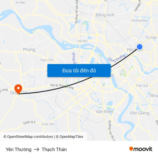 Yên Thường to Thạch Thán map