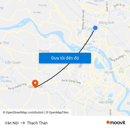 Vân Nội to Thạch Thán map