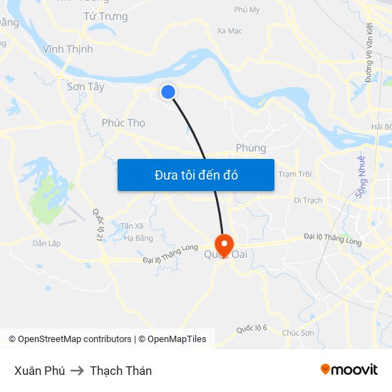 Xuân Phú to Thạch Thán map