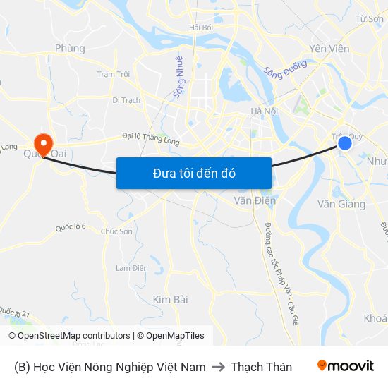 (B) Học Viện Nông Nghiệp Việt Nam to Thạch Thán map