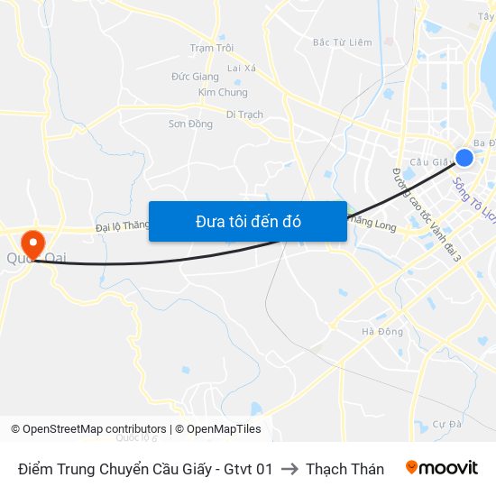 Điểm Trung Chuyển Cầu Giấy - Gtvt 01 to Thạch Thán map