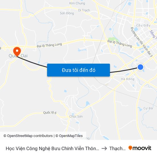 Học Viện Công Nghệ Bưu Chính Viễn Thông - Trần Phú (Hà Đông) to Thạch Thán map