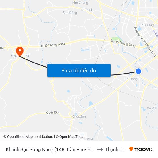 Khách Sạn Sông Nhuệ (148 Trần Phú- Hà Đông) to Thạch Thán map