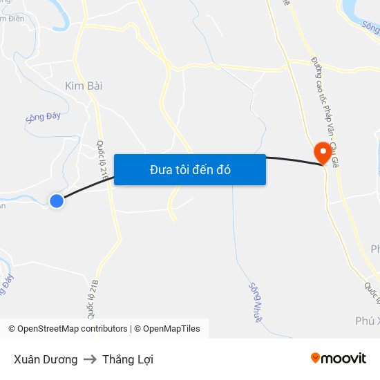 Xuân Dương to Thắng Lợi map