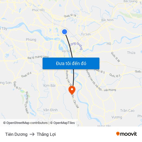 Tiên Dương to Thắng Lợi map