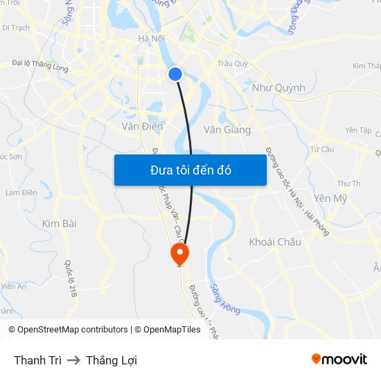 Thanh Trì to Thắng Lợi map