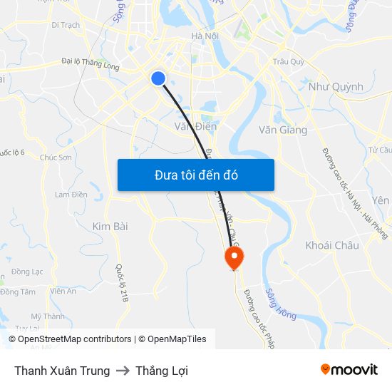 Thanh Xuân Trung to Thắng Lợi map