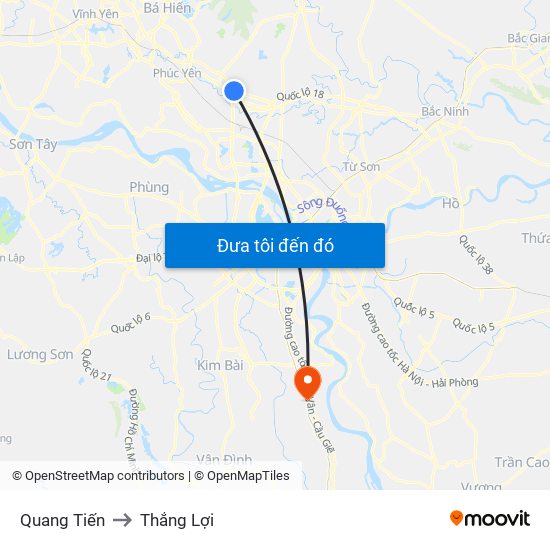 Quang Tiến to Thắng Lợi map