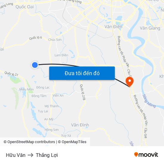 Hữu Văn to Thắng Lợi map