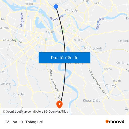 Cổ Loa to Thắng Lợi map