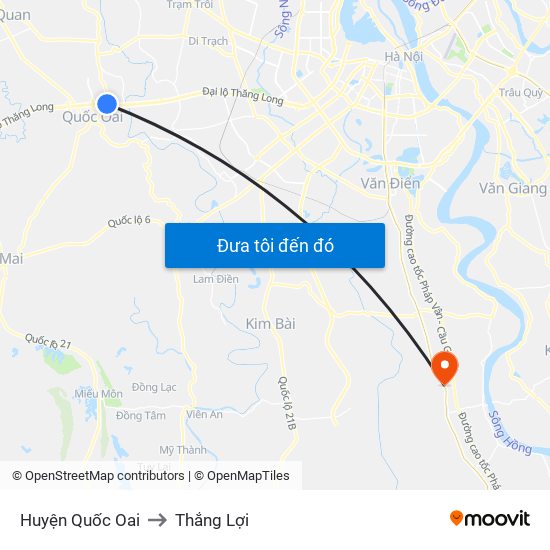 Huyện Quốc Oai to Thắng Lợi map