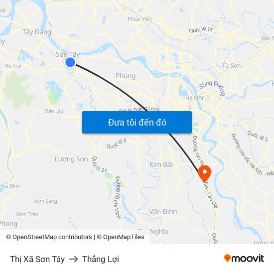 Thị Xã Sơn Tây to Thắng Lợi map