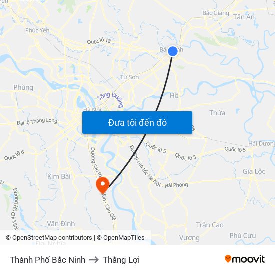 Thành Phố Bắc Ninh to Thắng Lợi map