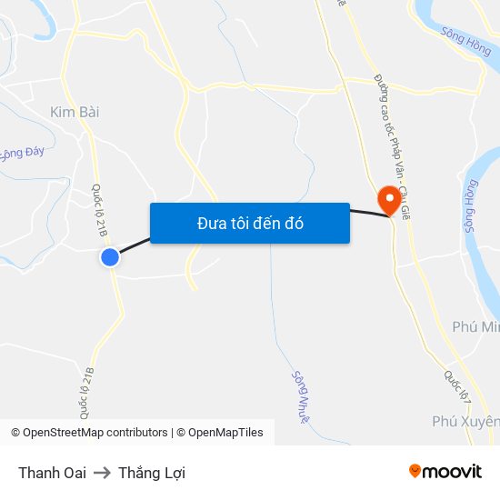 Thanh Oai to Thắng Lợi map