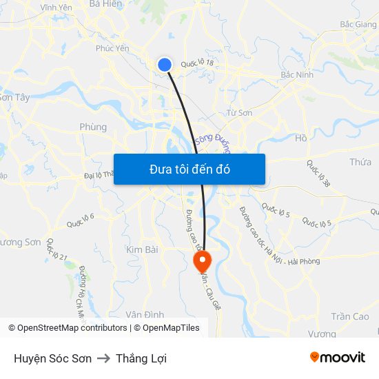 Huyện Sóc Sơn to Thắng Lợi map
