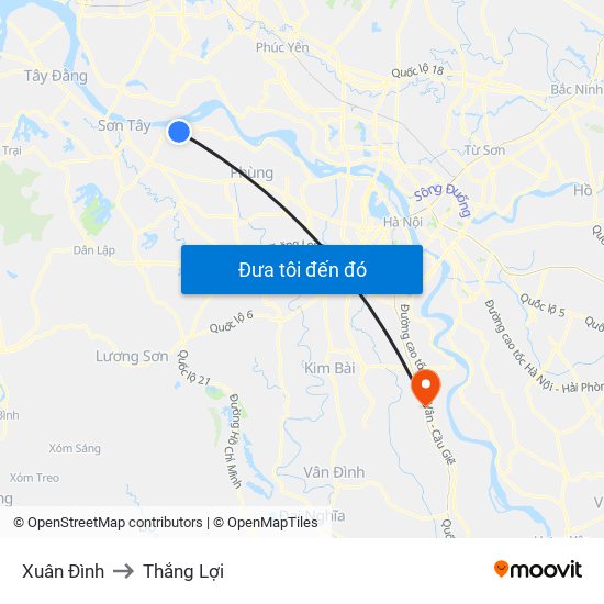 Xuân Đình to Thắng Lợi map