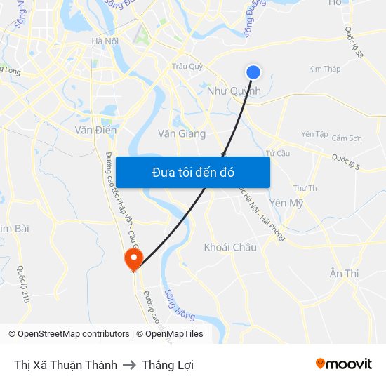 Thị Xã Thuận Thành to Thắng Lợi map